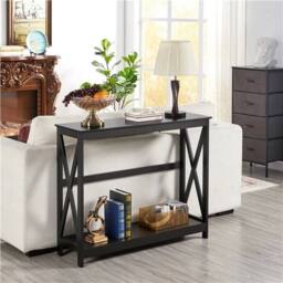 Kelvenix Black 2-Tiers Slim Console Table X-Shape Side Table - Size: 0.6m2 - thumbnail 5