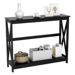 Kelvenix Black 2-Tiers Slim Console Table X-Shape Side Table - Size: 0.6m2