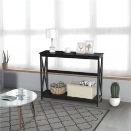 Kelvenix Black 2-Tiers Slim Console Table X-Shape Side Table - Size: 0.6m2 - thumbnail 4