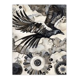 "Artery8 Flying Black Raven Painting Magic Mandala Dark Wall Art Print - Size: W24"" x H32""" - thumbnail 1