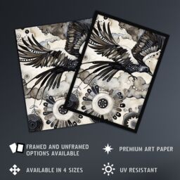"Artery8 Flying Black Raven Painting Magic Mandala Dark Wall Art Print - Size: W24"" x H32""" - thumbnail 2