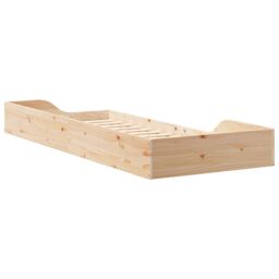 Berkfield Home Floor Bed Frame Brown 100 x 220 cm Solid pine wood in Beige - thumbnail 8