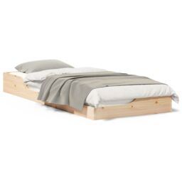 Berkfield Home Floor Bed Frame Brown 100 x 220 cm Solid pine wood in Beige - thumbnail 4