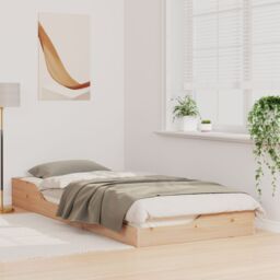 Berkfield Home Floor Bed Frame Brown 100 x 220 cm Solid pine wood in Beige - thumbnail 5