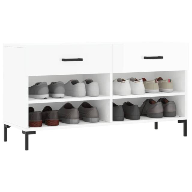 Berkfield Home Shoe Bench High Gloss White 102x35x55 cm Engineered Wood - Size: 102 x 35 x 55 cm - image 1