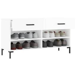 Berkfield Home Shoe Bench High Gloss White 102x35x55 cm Engineered Wood - Size: 102 x 35 x 55 cm - thumbnail 4