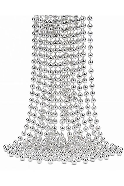 Neel Blue 9M Metallic Christmas Bead Chain - 7.5mm Shiny Pearl Garland in Silver - image 1