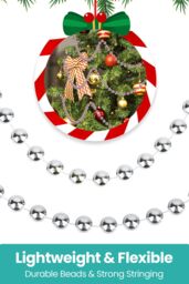 Neel Blue 9M Metallic Christmas Bead Chain - 7.5mm Shiny Pearl Garland in Silver - thumbnail 5