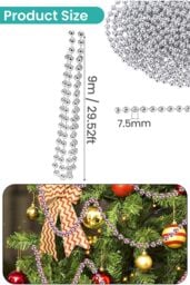 Neel Blue 9M Metallic Christmas Bead Chain - 7.5mm Shiny Pearl Garland in Silver - thumbnail 2