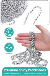 Neel Blue 9M Metallic Christmas Bead Chain - 7.5mm Shiny Pearl Garland in Silver - thumbnail 3