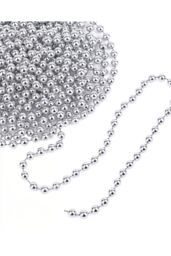 Neel Blue 9M Metallic Christmas Bead Chain - 7.5mm Shiny Pearl Garland in Silver - thumbnail 4