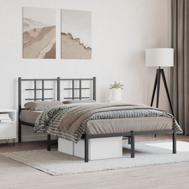 Berkfield Home Metal Bed Frame without Mattress with Headboard Black 120x200cm - Size: Small Double - image 1