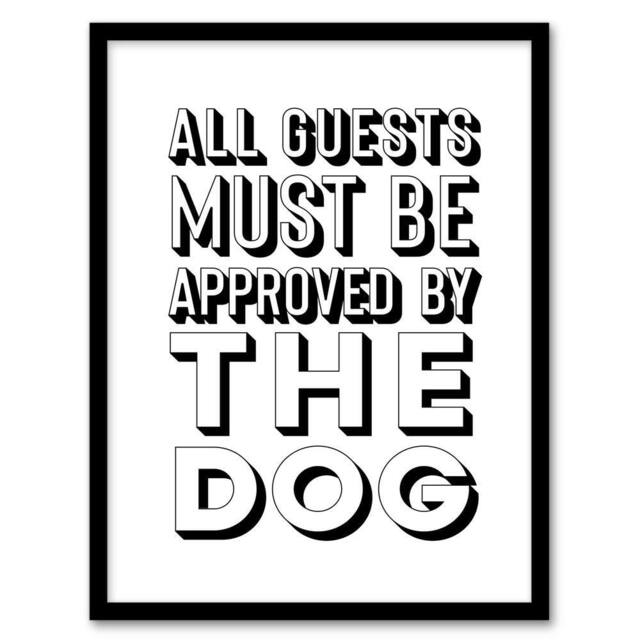 Artery8 All Guests Must Be Approved By The Dog Funny Framed Wall Art Print in White - Size: A4 - image 1