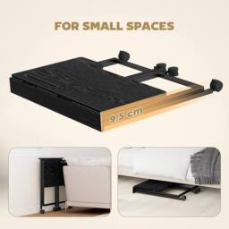HOMCOM Small Writing Desk with Wheels, Folding Study Table in Black - thumbnail 4