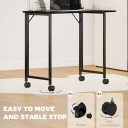 HOMCOM Small Writing Desk with Wheels, Folding Study Table in Black - thumbnail 6