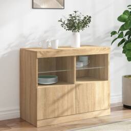 Berkfield Home Sideboard with LED Lights Sonoma Oak 81x37x67 cm in Brown - Size: 81 x 37 x 67 cm - thumbnail 2