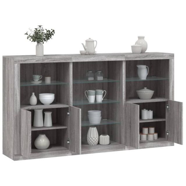 Berkfield Home Sideboard with LED Lights Grey Sonoma 181.5x37x100 cm - image 1