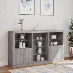 Berkfield Home Sideboard with LED Lights Grey Sonoma 181.5x37x100 cm - thumbnail 4