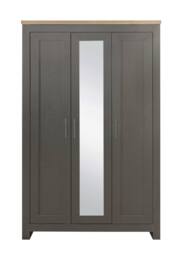Birlea Highgate 3 Door Wardrobe With Mirror in Dark Grey - Size: Large - thumbnail 5