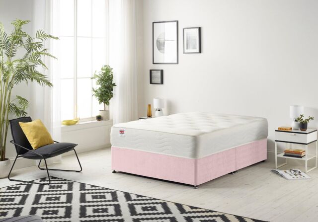 Somnior Tweed Fabric Divan Bed with Sprung Memory Foam Mattress in Pink - Size: Super King - image 1