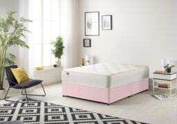 Somnior Tweed Fabric Divan Bed with Sprung Memory Foam Mattress in Pink - Size: Super King - thumbnail 1