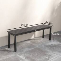 OUTSUNNY Metal Garden Bench Loveseat with Wood-Effect Slatted Seat, Grey - Size: 2 Seater - thumbnail 3
