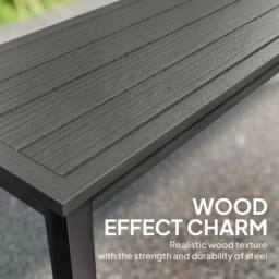 OUTSUNNY Metal Garden Bench Loveseat with Wood-Effect Slatted Seat, Grey - Size: 2 Seater - thumbnail 4