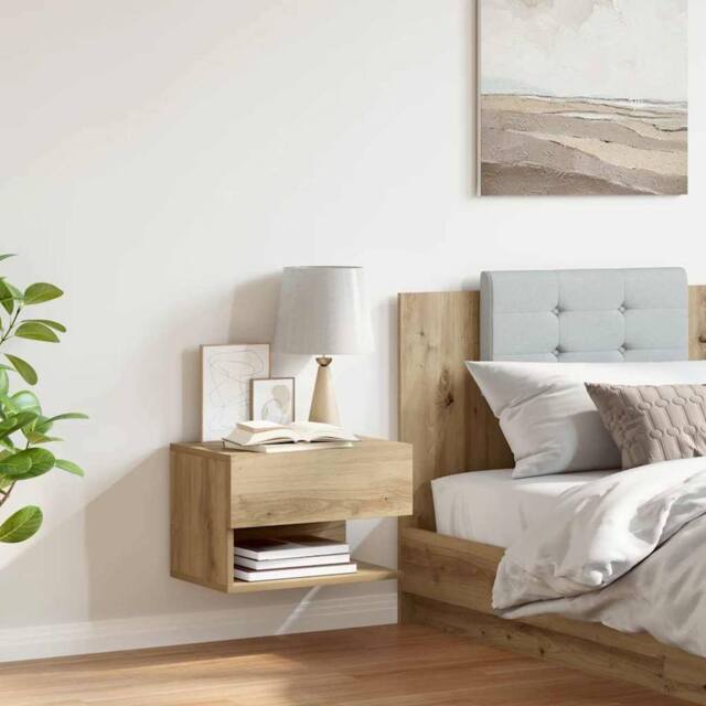 Berkfield Home Durable Wall-mounted Bedside Cabinet Artisian Oak in Brown - image 1