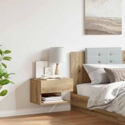 Berkfield Home Durable Wall-mounted Bedside Cabinet Artisian Oak in Brown - thumbnail 1
