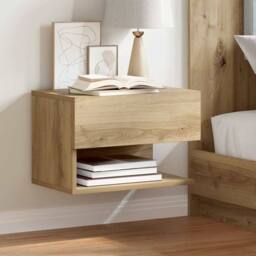 Berkfield Home Durable Wall-mounted Bedside Cabinet Artisian Oak in Brown - thumbnail 2