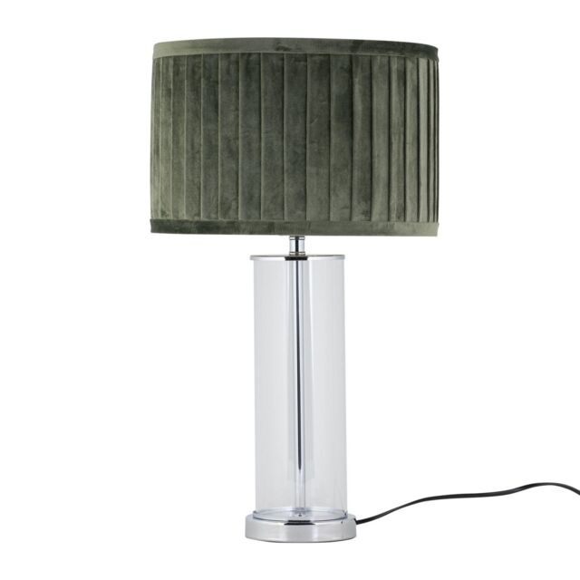 First Choice Lighting Aura - Chrome Table Lamp with Green Pleated Velvet Shade in Silver - image 1