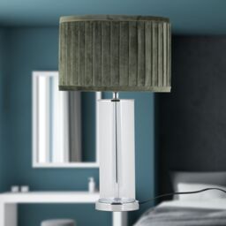 First Choice Lighting Aura - Chrome Table Lamp with Green Pleated Velvet Shade in Silver - thumbnail 6