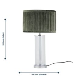 First Choice Lighting Aura - Chrome Table Lamp with Green Pleated Velvet Shade in Silver - thumbnail 8