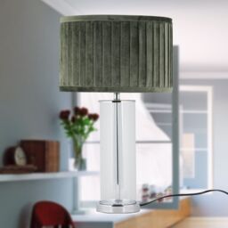 First Choice Lighting Aura - Chrome Table Lamp with Green Pleated Velvet Shade in Silver - thumbnail 7