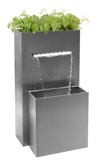 Primrose Planter Waterfall Water Feature Stainless Steel Lights Garden Cascade in Metallic Silver - image 1