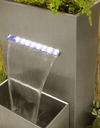 Primrose Planter Waterfall Water Feature Stainless Steel Lights Garden Cascade in Metallic Silver - thumbnail 2