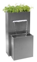 Primrose Planter Waterfall Water Feature Stainless Steel Lights Garden Cascade in Metallic Silver