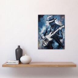 "Artery8 Wall Art Print Guitarist Playing The Blues Oil Painting Musician Portrait Playing Electric Guitar Music Poster in Blue - Size: W18"" x H24""" - thumbnail 4