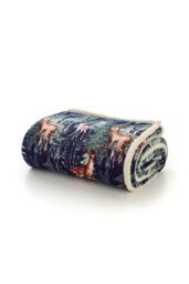Deyongs Stag Sherpa Throw - Navy Forest Print, 140x180cm - Reversible Fleece Blanket - Size: 140 cm x 180 cm - thumbnail 2