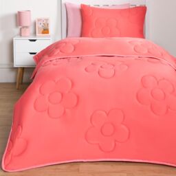OHS Coverless Duvet 7.5 TOG Pillowcase Quilt Daisy Bedding Set, Coral - Size: Double