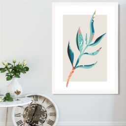 ARTZE Papyrus Leaf Blue & Pink Boho Botanical Framed Print SIZE: A4 with White Frame in Mid Blue - thumbnail 2