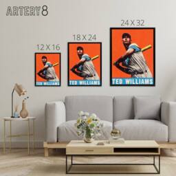 "Artery8 Leaf Baseball Card Portrait Ted Williams Framed Canvas Wall Art Print in Orange - Size: W12"" x H16""" - thumbnail 4