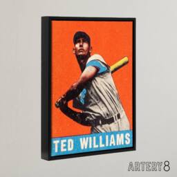"Artery8 Leaf Baseball Card Portrait Ted Williams Framed Canvas Wall Art Print in Orange - Size: W12"" x H16""" - thumbnail 2