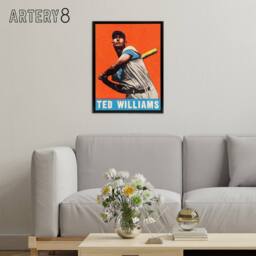 "Artery8 Leaf Baseball Card Portrait Ted Williams Framed Canvas Wall Art Print in Orange - Size: W12"" x H16""" - thumbnail 3
