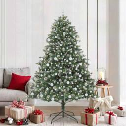 Berkfield Home Artificial Christmas Tree with Stand Green 140 x 140 x 210 cm - thumbnail 1