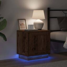 Berkfield Home Compact Bedside Cabinets with LED Lights 2 pcs Old Wood 44x34, 5x45 cm in Brown - thumbnail 5