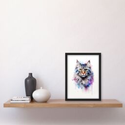 "Artery8 Wall Art Print Siberian Cat Lovers Gift Watercolour Pet Portrait Painting Artwork Art Framed - Size: W12"" x H16""" - thumbnail 4