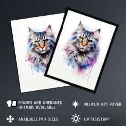 "Artery8 Wall Art Print Siberian Cat Lovers Gift Watercolour Pet Portrait Painting Artwork Art Framed - Size: W12"" x H16""" - thumbnail 2