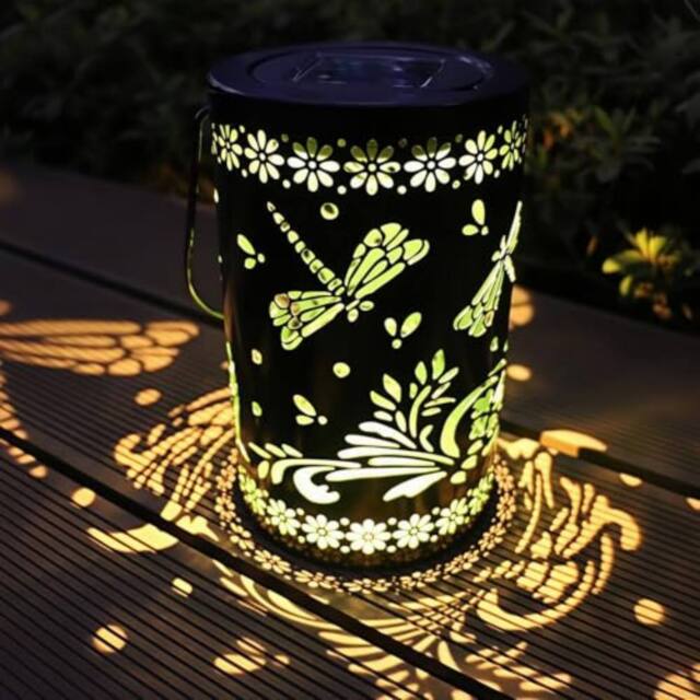 Bright Zeal Set of 2 Black 30cm Metal Solar Hanging Lanterns with Dragonfly Cutout - image 1