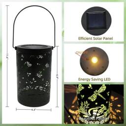 Bright Zeal Set of 2 Black 30cm Metal Solar Hanging Lanterns with Dragonfly Cutout - thumbnail 6